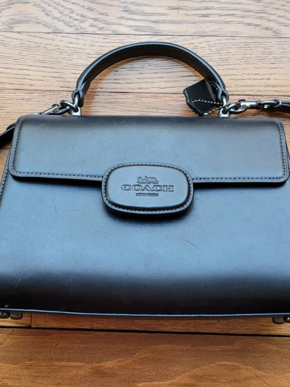 COACH ELIZA TOP HANDLE CROSSBODY BAG BLACK LEATHER EUC NEVER USED - Picture 3 of 14